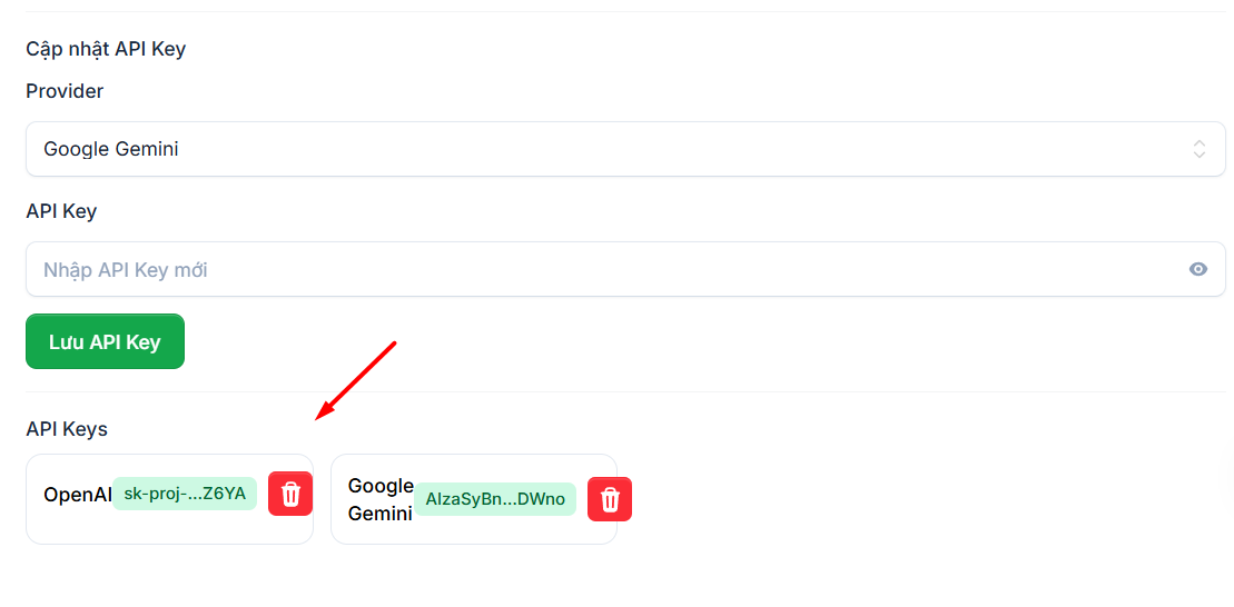 Tích hợp nền tảng AI và khai báo API Key