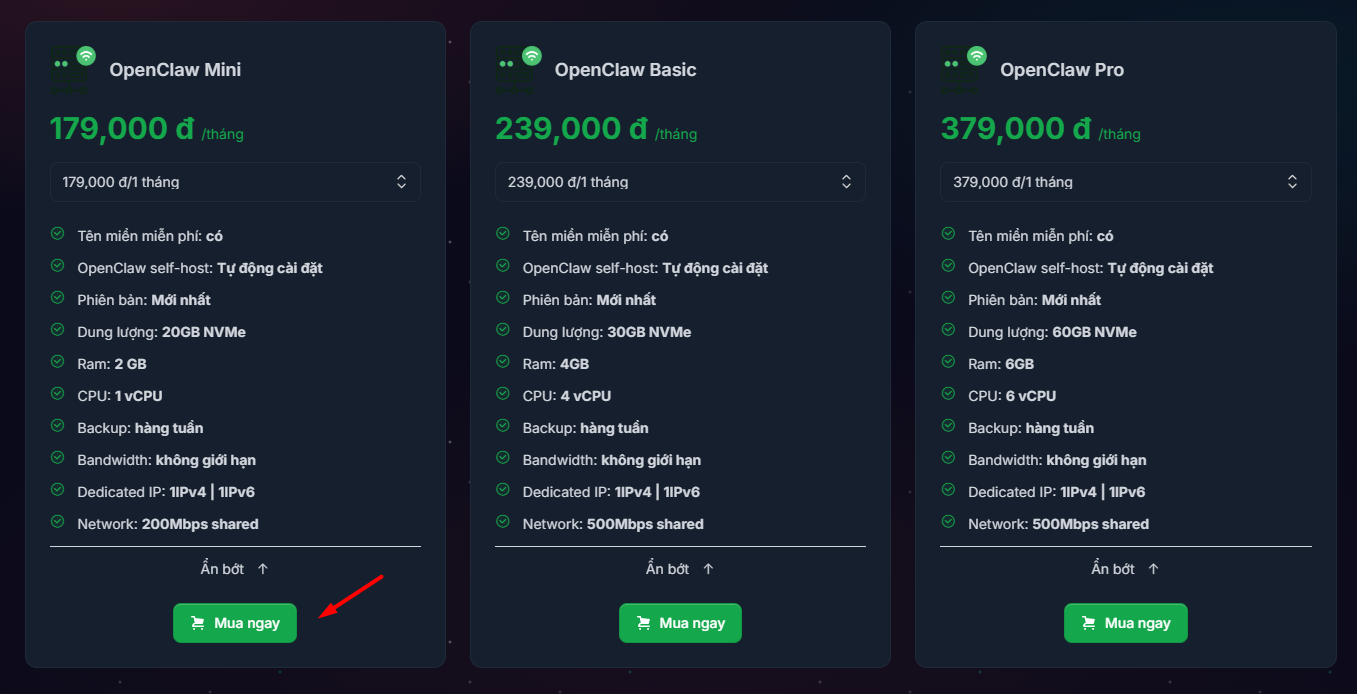 Hướng dẫn đăng ký dịch vụ VPS OpenClaw