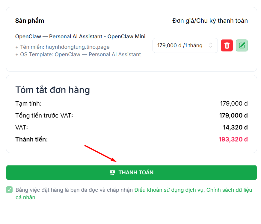 Hướng dẫn đăng ký dịch vụ VPS OpenClaw
